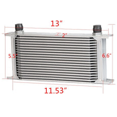 G-PLUS Engine Oil Cooler 19 Row AN10-10AN Universal Silver English Style B Front View