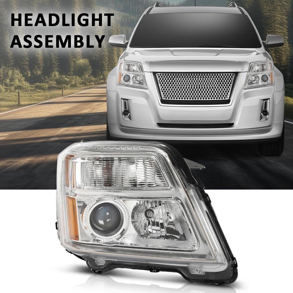 G-PLUS Projector Headlight Compatible with GMC Terrain (submodel: SLE, SLT) 2010-2015 /Fit Terrain SL 2015 Right Passenger Front Clear Lens Chrome Housing Bumper Headlamps,faros delanteros