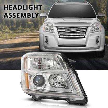 G-PLUS Projector Headlight Compatible with GMC Terrain (submodel: SLE, SLT) 2010-2015 /Fit Terrain SL 2015 Right Passenger Front Clear Lens Chrome Housing Bumper Headlamps,faros delanteros