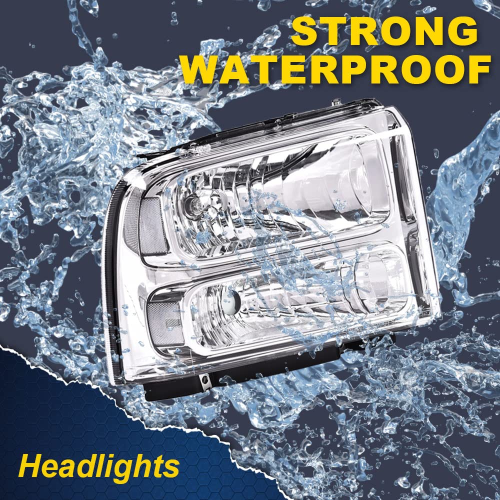 G-PLUS Headlights Assembly, Compatible with Ford F250 F350 F450 F550 Super Duty 1999-2004/Fit Ford Excursion 2000-2004 Bumper Headlamps, Clear Lens Chrome Housing Clear Reflector,faros delanteros