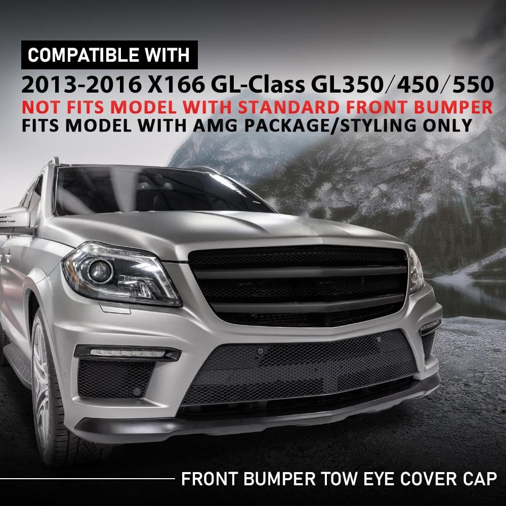 G-PLUS Front Bumper Tow Eye Cap Tow Hook Cover Compatible with Mercedes-Benz X166 GL-Class GL350/450/550 2013-2016,Not Fits Model with Standard Front Bumper 166-885-51-22 A1668855122 1668855122