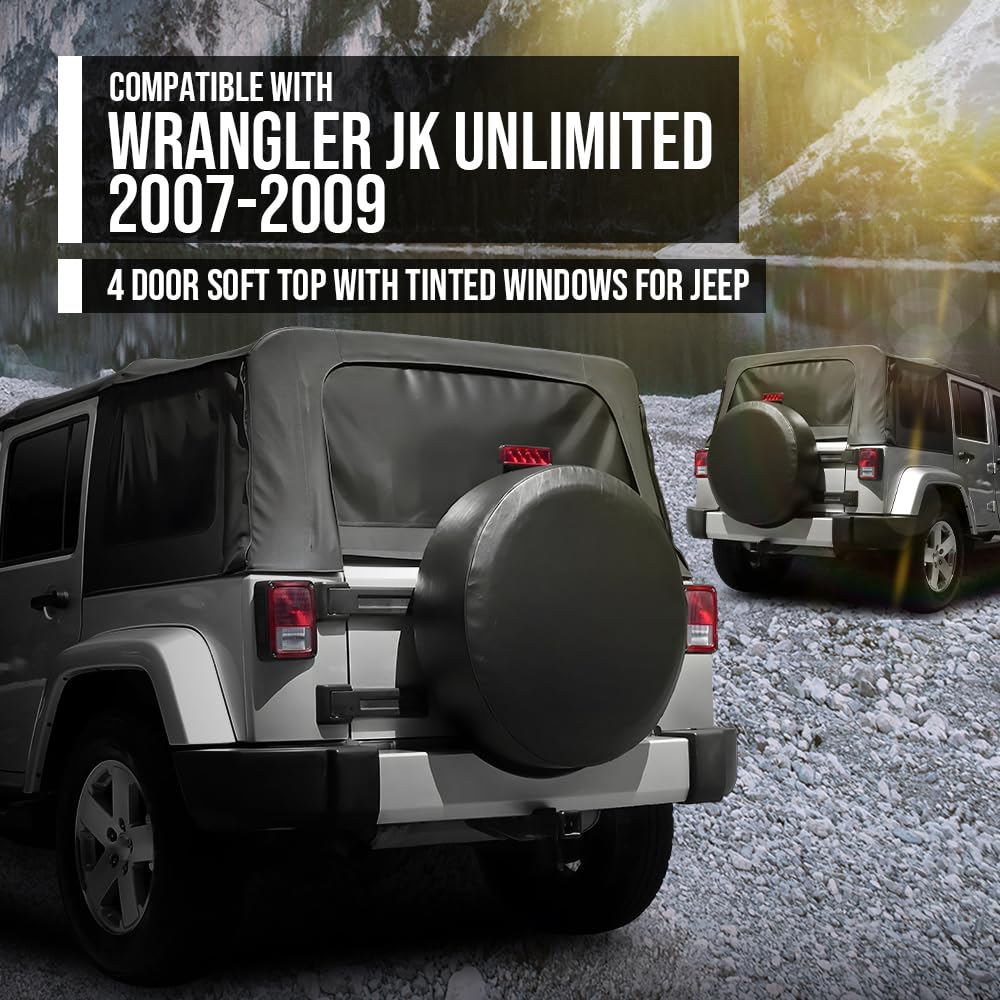 G-PLUS Soft Top with Tinted Windows Compatible with Jeep Wrangler JK Unlimited 2-Door 2007-2009 Black