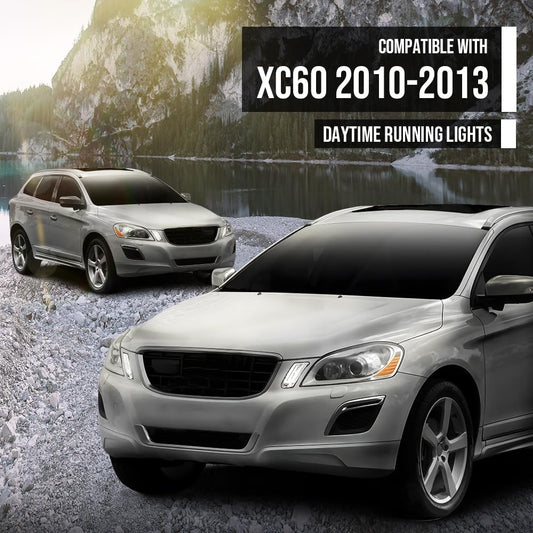 G-PLUS DRL Daytime Running Lights Pair LED Left & Right Compatible with Volvo XC60 2010-2013 31290873, 31290874 White