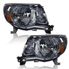 G-PLUS Headlights Assembly, Compatible with 2005 2006 2007 2008 2009 2010 2011 Toyota Tacoma Bumper Headlamps, Smoky Lens Chrome Housing Amber Reflector,faros delanteros