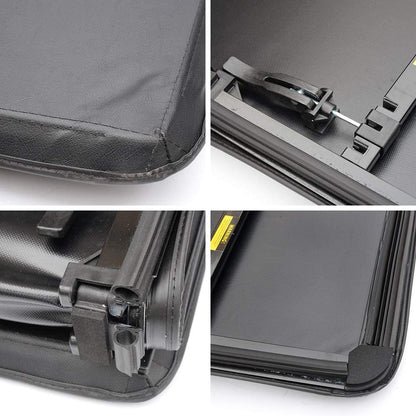 G-PLUS Black Soft Four Fold Truck Bed Tonneau Cover Compatible with 2007-2013 Chevy Silverado/GMC Sierra 1500 2500 HD | Fits 6.6' 6.6ft Bed