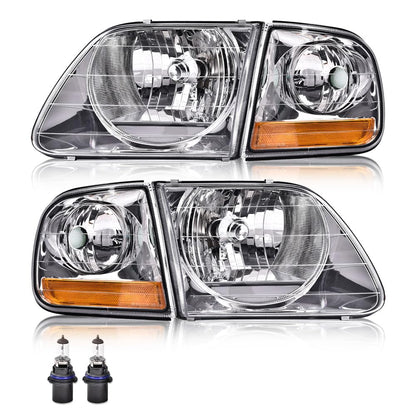 G-PLUS Headlights Fit Ford Expedition 1997-2002/Fit FordF150 1998-2003/Fit Ford F250 1988-1999 Left & Right Bumper Headlamps Clear Lens Chrome Housing Amber Reflector,faros delanteros