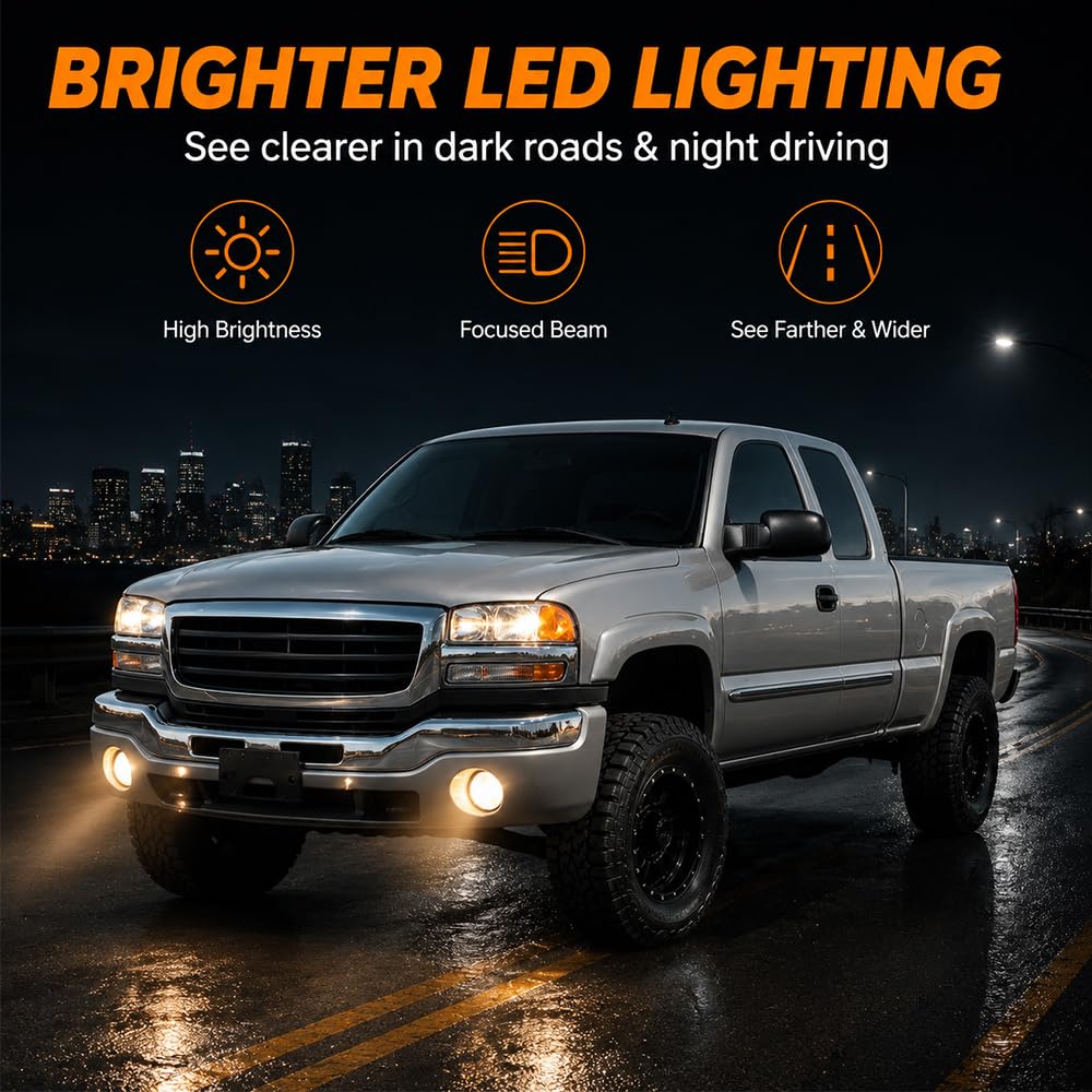 G-PLUS Bumper Fog Lights Compatible With 2003-2006 GMC Sierra 1500 2500 3500 Pickup Clear Driving Fog Lamps W/o Wiring Kit Left+Right Side