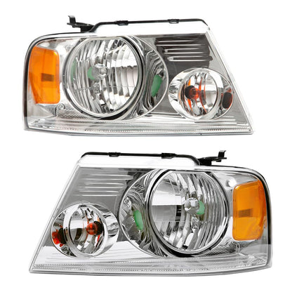 G-PLUS Headlights Assembly, Compatible with 2004-2008 Ford F150/ 2006-2008 Lincoln Mark Lt(NOT Compatible with 2004 F150 Heritage/Flareside Beds Models), Clear lens Chrome Housing Amber Reflector