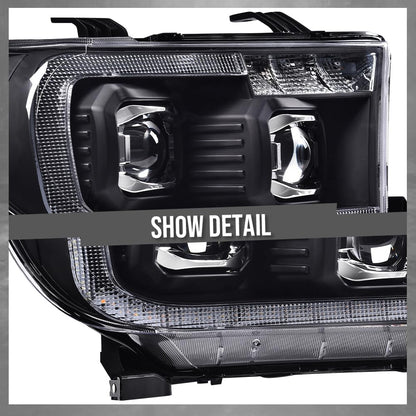 G-PLUS LED Tube Headlights Projector Assembly Compatible with Toyota Tundra 2007-2013, Fit Toyota Sequoia 2008-2017 Left & Right Headlamps, Clear Lens Black Housing Amber Reflector, TO2502171