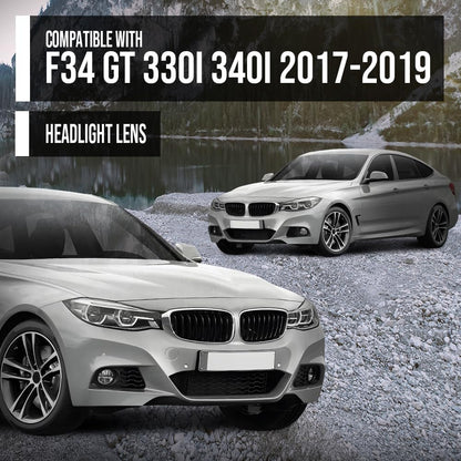 G-PLUS Headlight Lens Cover Compatible with BMW F34 GT 330i 340i 2017-2019 Left & Right Pair Front Headlamp Lens Cover Clear