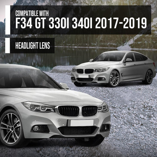 G-PLUS Headlight Lens Cover Compatible with BMW F34 GT 330i 340i 2017-2019 Left & Right Pair Front Headlamp Lens Cover Clear