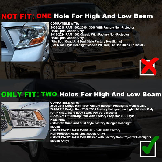 G-PLUS LED DRL Headlights Fit Dodge Ram 1500 2500 3500 2009-2012(New Body), Not Fit Dual Beam, Clear Lens Black Housing Clear Reflector Bumper Headlamps, faros delanteros Assembly
