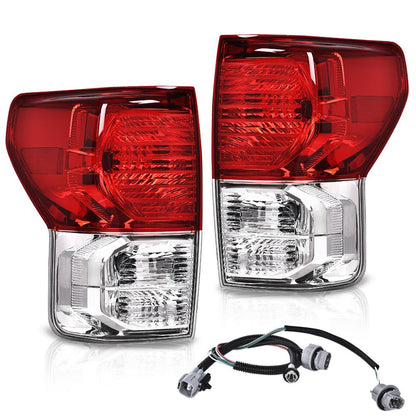 G-PLUS Tail Lights Assembly w/Wiring Harness Compatible with Toyota Tundra 2007-2013 Driver Left & Passenger Right Rear Brake Tail Lamps Red/Clear Lens TO2800165, TO2800183 Luces Traseras