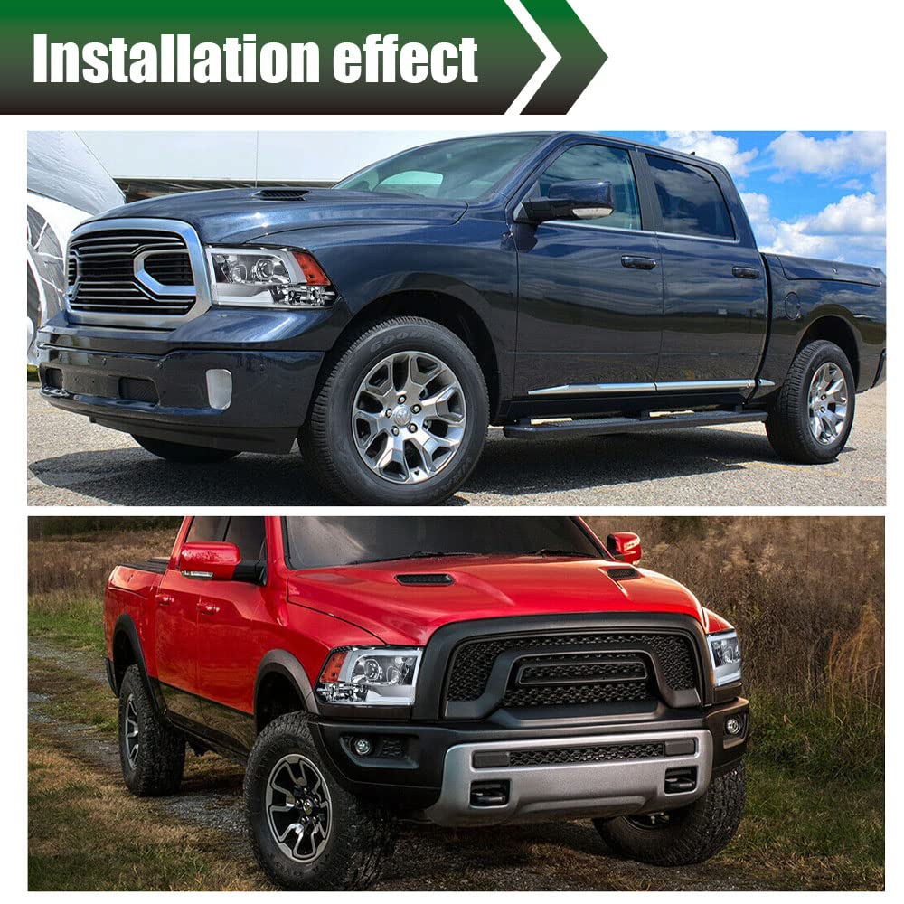 G-PLUS LED DRL Headlights Fit Dodge Ram 1500 2500 3500 2009-2012(New Body), Not Fit One Hole, Smoky Lens Chrome Housing Amber Reflector, Headlamps,faros delanteros Assembly