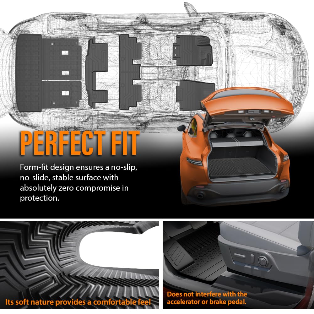 G-PLUS TPE Floor Mats Fit Nissan Pathfinder 2022-2026 7 & 8 Seats 1st & 2nd & 3rd Row & Trunk Mat Truck Accessories Cargo Liners All Weather Protection 5PCS Black Alfombras para Carro