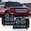 G-PLUS Headlights Assembly Compatible with Chevy Tahoe Subarban Avalanche 2007-2014 Set Pair Bumper Corner Headlamps Left & Right Smoky Lens Black Housing Amber Reflector,faros delanteros