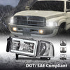G-PLUS LED Light Strip Headlights w/o Bulbs Fit Dodge Ram 1500 1994-2001/Dodge Ram 2500 3500 1994-2002 w/o Bulbs Clear Lens Chrome Housing Clear Reflector Bumper Headlamps,faros delanteros Assembly