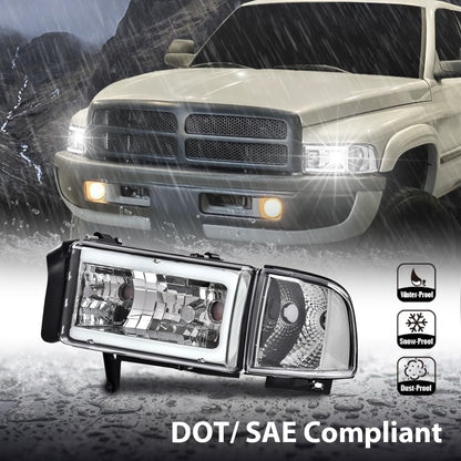 G-PLUS LED Light Strip Headlights w/o Bulbs Fit Dodge Ram 1500 1994-2001/Dodge Ram 2500 3500 1994-2002 w/o Bulbs Clear Lens Chrome Housing Clear Reflector Bumper Headlamps,faros delanteros Assembly