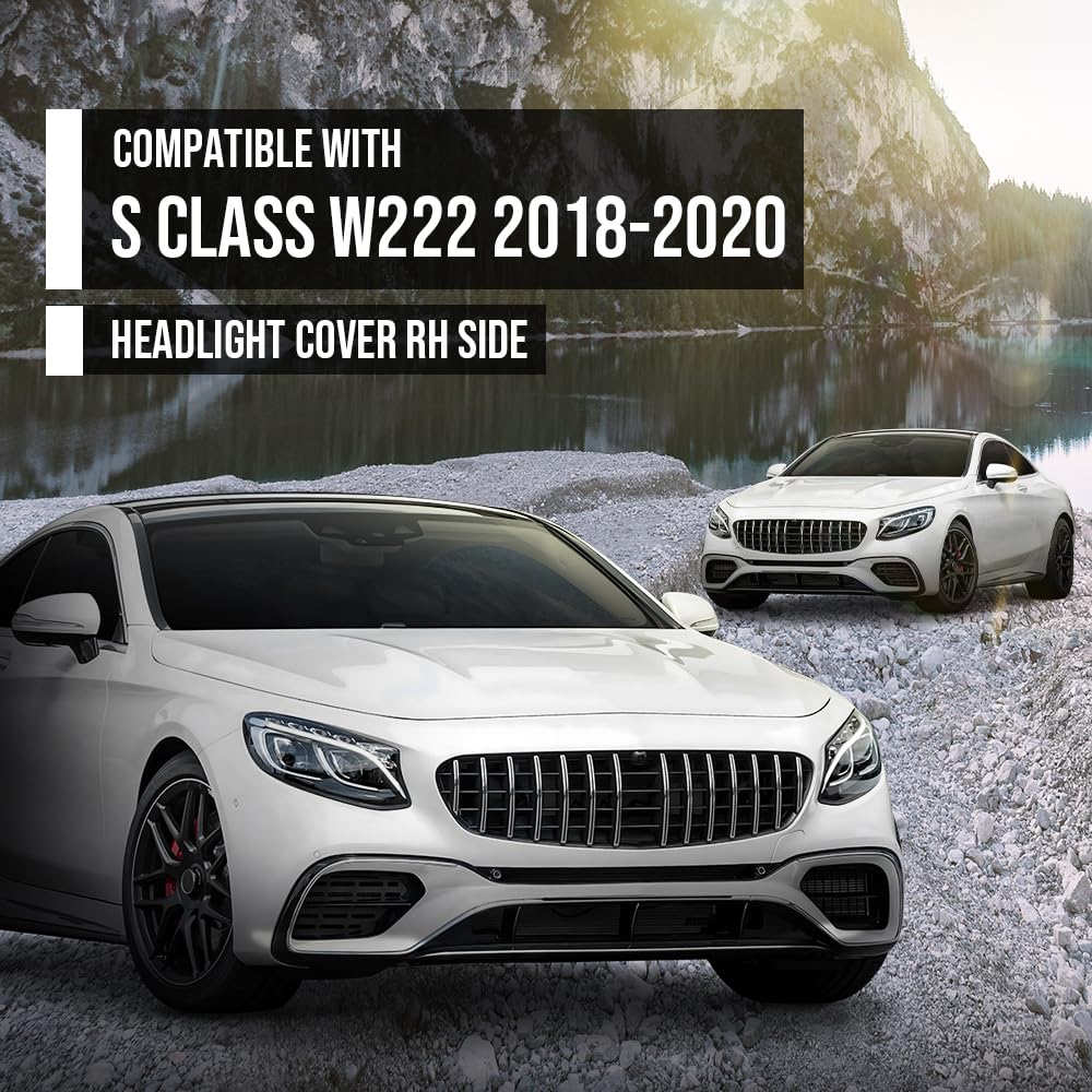 G-PLUS Headlight Lens Cover Compatible with Benz S-Class W222 S560 S450 S63 AMG 2018-2020 Right Side Front Headlamp Lens Cover Clear