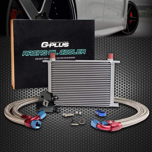 30 ROW AN10 Universal Engine Aluminum Transmission Oil Cooler Kit With Thermostat 80 Deg Adapter Silver