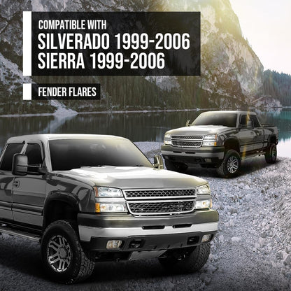 G-PLUS Fender Flares 4 PCS Smooth Pocket Riveted Compatible with Chevy Silverado/GMC Sierra 1999-2006 (Incl. 2007 Classic Models) Not Fit Dually & Step-side Models Wheel Flares Protector Cover