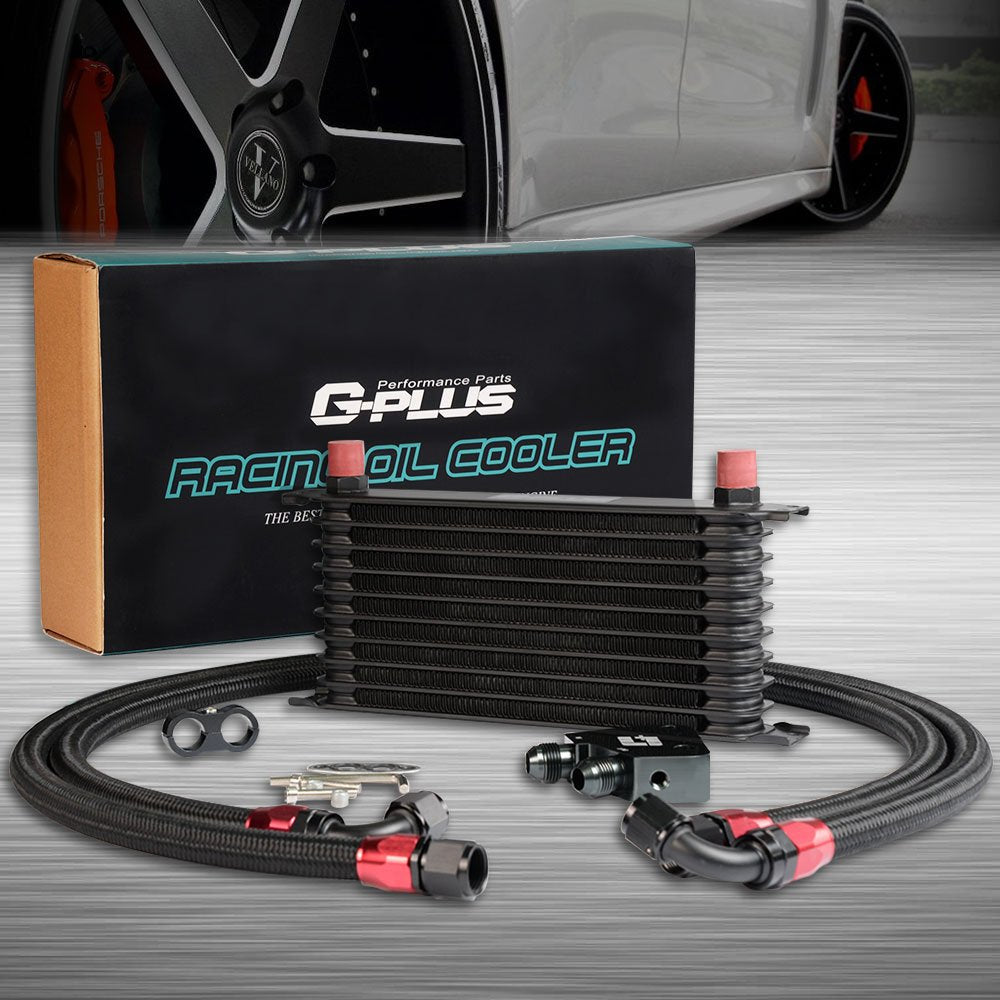 GPLUS 10 Row AN10-10AN Aluminum Engine Transmission Oil Cooler Kit + Oil Cooler Sandwich Plate Replacement For LS1 LS2 LS3