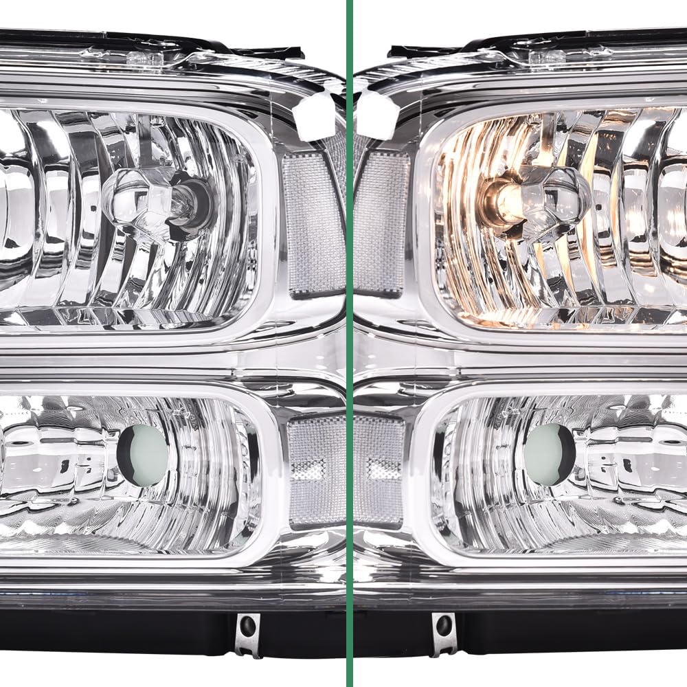 G-PLUS Headlights Assembly Fit 1999-2004 Ford F250 F350 F450 F550 Super Duty/2000-2004 Ford Excursion Headlamps,Clear lens Chrome Housing Clear Reflector FO2503147 FO2503183 Driver & Passenger Side