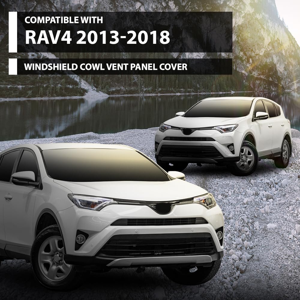 G-PLUS Windshield Cowl Vent Panel W/Side Cowl Cover Trim ABS Compatible with Toyota RAV4 2013-2018 55708-0R030, 557080R030 Black