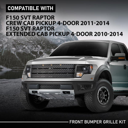 G-PLUS Front Bumper Grille Kit Compatible with Ford F150 SVT Raptor Crew Cab Pickup 4-Door 2011-2014 8PCS, AL3Z17757APTM AL3Z17E811A FO1042139, Black