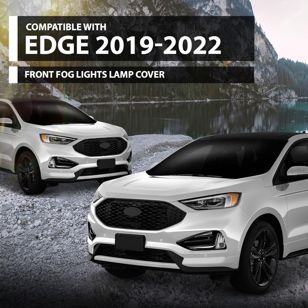 G-PLUS Front Fog Lights Lamp Cover Chrome Trim Bezel Compatible with Ford Edge 2019-2022 KT4Z15266CA, KT4Z15266CB Black