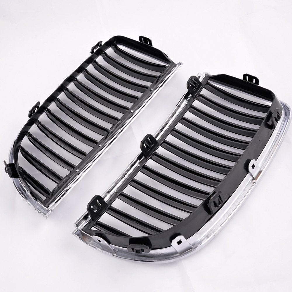 4PCS Silver Front Bumper Kidney Grille Hood Grills Replacement For BMW E90 E91 2005-2008 3-Series 320i 325i 330i 323i 328i Sedan Wagon 2006 2007