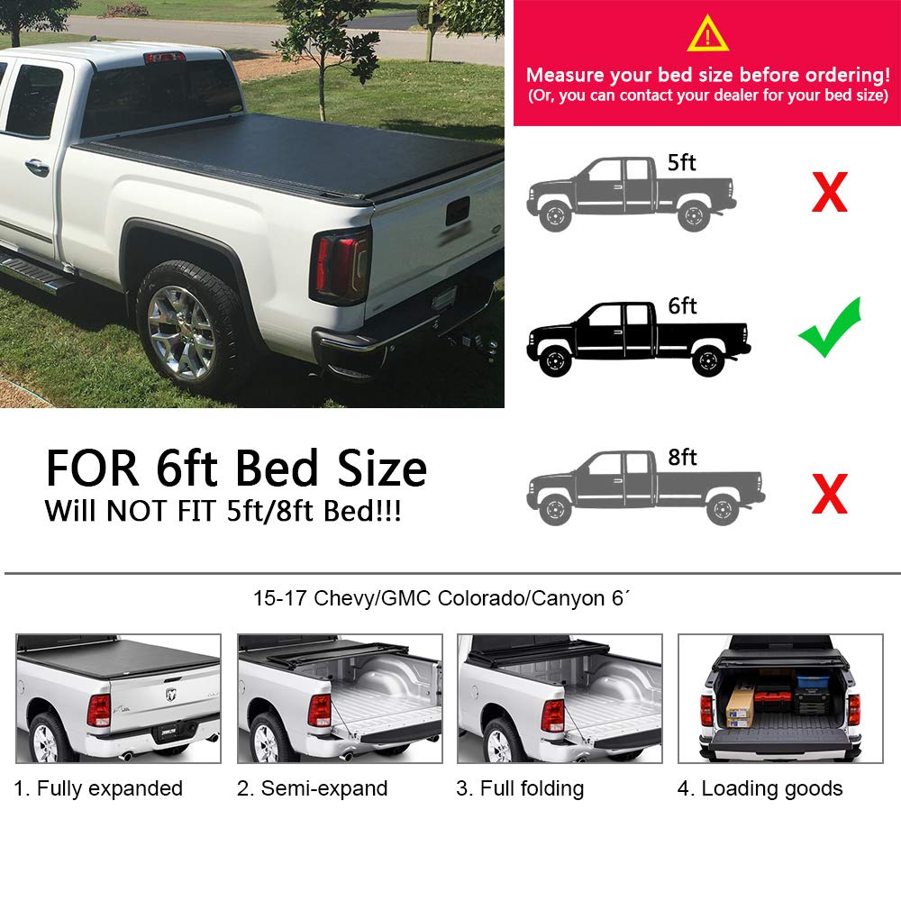 G-PLUS T3 Lock Tri-Fold 6Ft Truck Tonneau Cover Replacement for 2015-2020 Chevy Colorado/GMC Canyon,Short Bed 6' Black