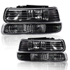 G-PLUS Headlight Assembly & LED 3rd Third Brake Light Compatible with Chevy Silverado GMC Sierra 1500 2500HD 3500 1999-2006 Chrome Housing Red & Clear Lens Black Housing Clear Reflector