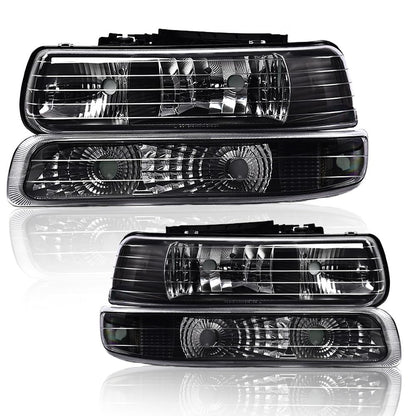 G-PLUS Headlight Assembly & LED 3rd Third Brake Light Compatible with Chevy Silverado GMC Sierra 1500 2500HD 3500 1999-2006 Chrome Housing Red & Clear Lens Black Housing Clear Reflector
