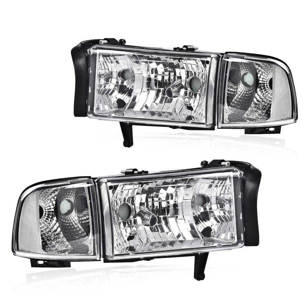 G-PLUS Headlights HEADLIGHTS | Fit Dodge Ram 1500 1994-2001/HEADLIGHTS | Fit Dodge Ram 2500 3500 1994-2002 Clear Lens Chrome Housing Clear Reflector Bumper Headlamps w/o Bulbs,faros delanteros Assembly