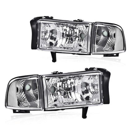 G-PLUS Headlights HEADLIGHTS | Fit Dodge Ram 1500 1994-2001/HEADLIGHTS | Fit Dodge Ram 2500 3500 1994-2002 Clear Lens Chrome Housing Clear Reflector Bumper Headlamps w/o Bulbs,faros delanteros Assembly