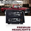 G-PLUS Headlights Assembly, Compatible with 99-04 Ford F250 F350 F450 F550 Super Duty/00-04 Ford Excursion Bumper Headlamps, Smoky Lens Black Housing Amber Reflector,faros delanteros