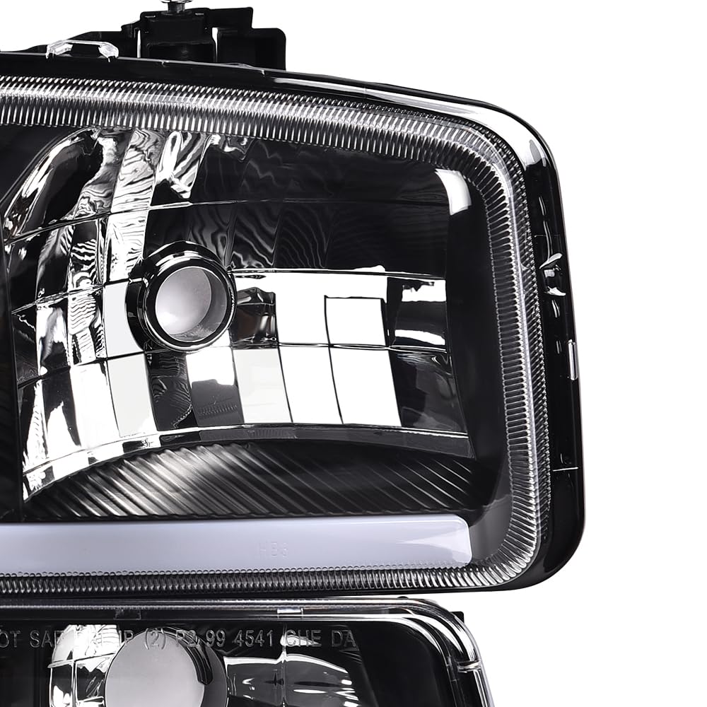 G-PLUS LED DRL Headlights Assembly Left Driver & Right Passenger Bumper Headlamps Compatible with GMC Sierra 1500 1999-2007; Fit GMC Sierra 1500 HD 2001-2007 Clear Lens Black Housing Clear Reflector