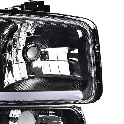 G-PLUS LED DRL Headlights Assembly Left Driver & Right Passenger Bumper Headlamps Compatible with GMC Sierra 1500 1999-2007; Fit GMC Sierra 1500 HD 2001-2007 Clear Lens Black Housing Clear Reflector