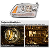 G-PLUS LED Bar Plank Style Headlights Fit for Dodge Ram 1500 2500 3500 2013-2018 Projector Headlamp,Fit Models w/Dual Beam& Quad Beam Models,Clear Lens Chrome Housing Amber Reflector
