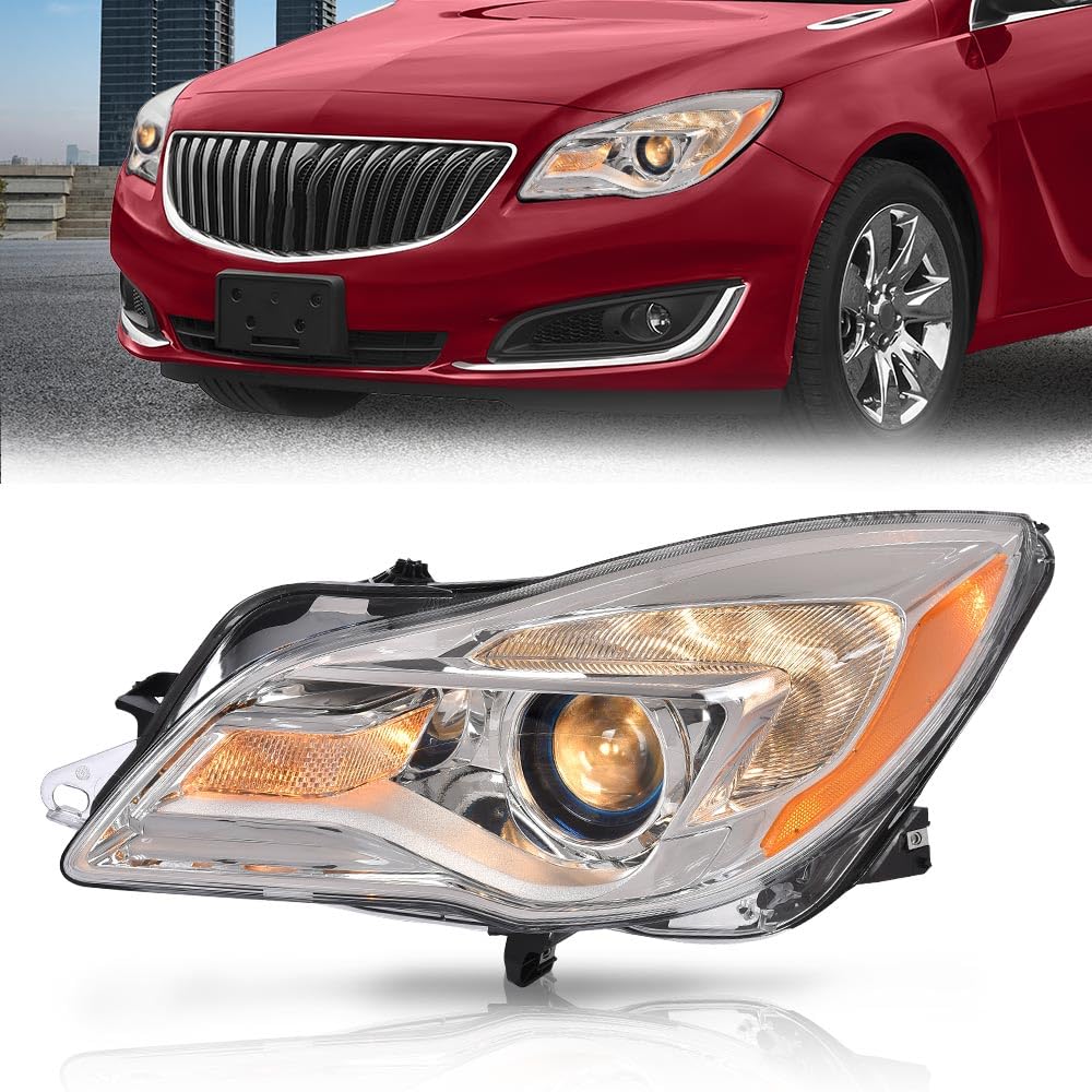 G-PLUS Halogen Headlight Left Side w/Bulbs Compatible with Buick Regal 2014 2015 2016 2017 Clear Lens Chrome Housing GM2502413, 13409902 Bumper Headlamps,faros delanteros