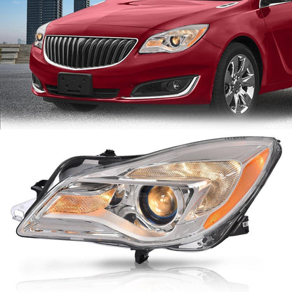 G-PLUS Halogen Headlight Left Side w/Bulbs Compatible with Buick Regal 2014 2015 2016 2017 Clear Lens Chrome Housing GM2502413, 13409902 Bumper Headlamps,faros delanteros
