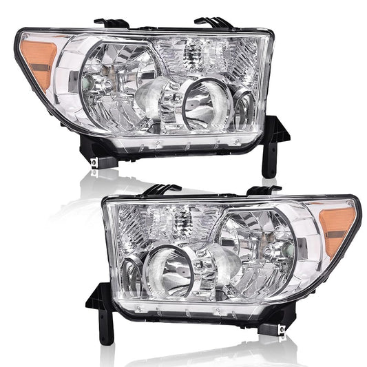 G-PLUS Headlights, Compatible with 2007-2013 Toyota Tundra /2008-2017 Sequoia,Clear Lens Chrome Housing Amber Reflector,faros delanteros