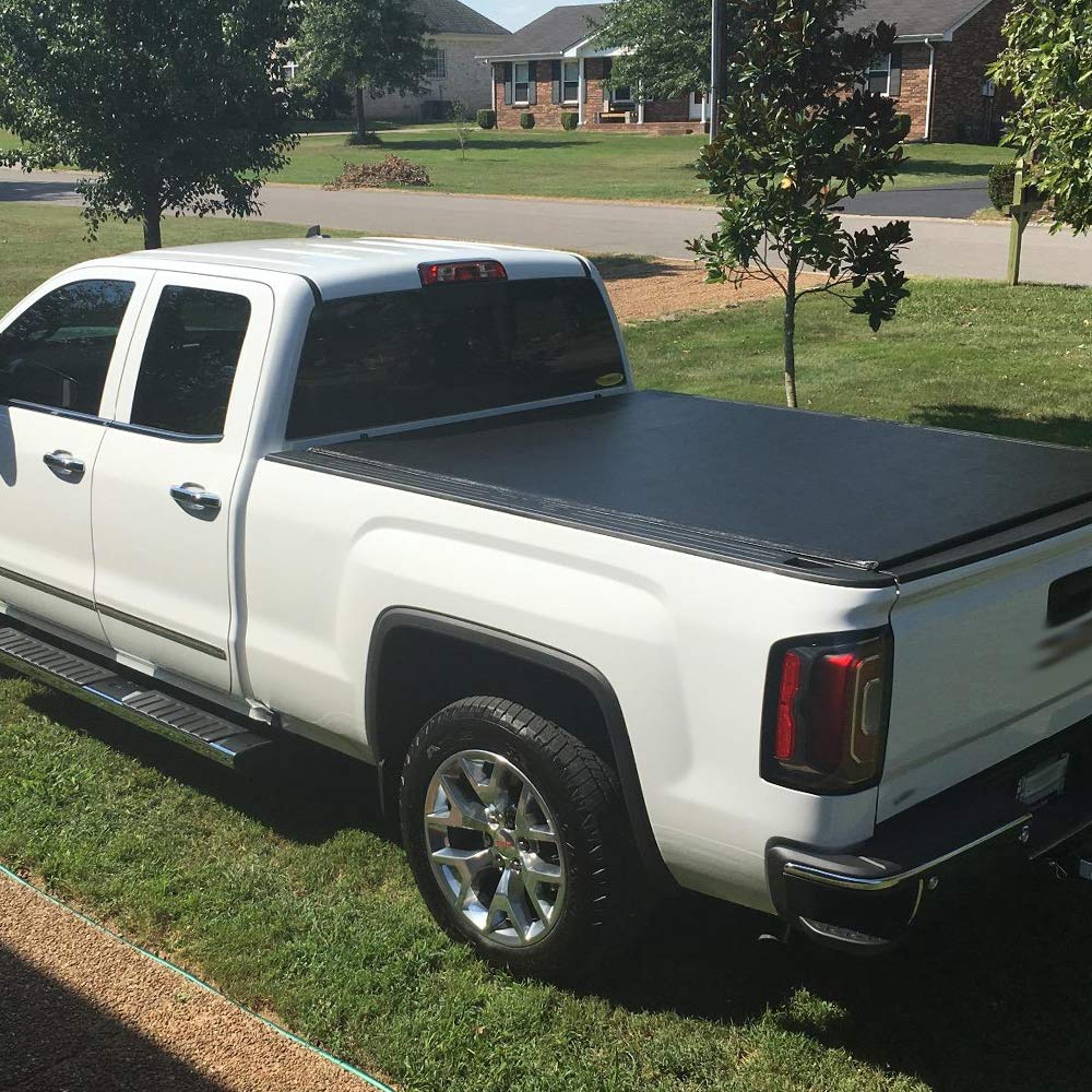 G-PLUS T4 Four-Fold Soft 6.5Ft Truck Tonneau Cover Replacement for 2014-2018 Chevy Silverado/GMC Sierra 1500,2015-2018 Chevy Silverado/GMC Sierra 2500 3500 HD,Clamp-On Tonneau Cover 6.5'