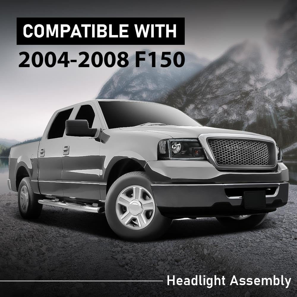 G-PLUS LED Headlights Assembly Fit 2004-2008 Ford F150,Fit Lincoln Mark LT 2006-2008(NOT Fit 2004 F150 Heritage/Flareside Beds) Clear Lens Black Housing Clear Reflector Headlamps,faros delanteros