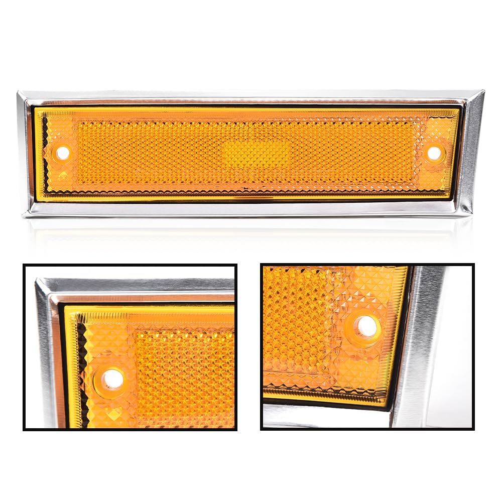 G-PLUS Pair Front Side Marker Lights Assembly Compatible With Chevy Blazer 1981-1991 /GMC Jimmy C/K R Pickup Side Chrome Bezel Marker Lamps Orange Lens 915557,91555