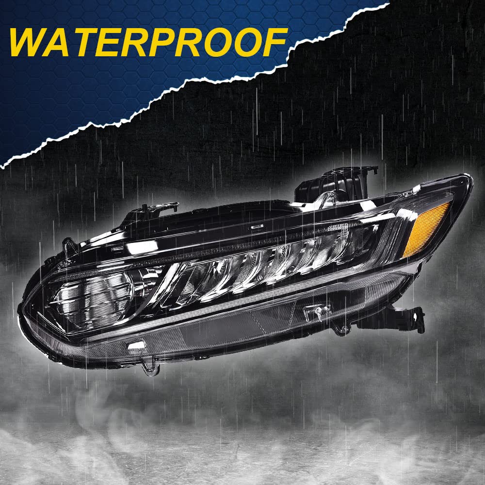 G-PLUS Headlights Assembly, Compatible with 2018 2019 2020 Honda Accord Left Bumper Headlamp, Clear Lens Black Housing Amber Reflector Bumper Headlamps,faros delanteros