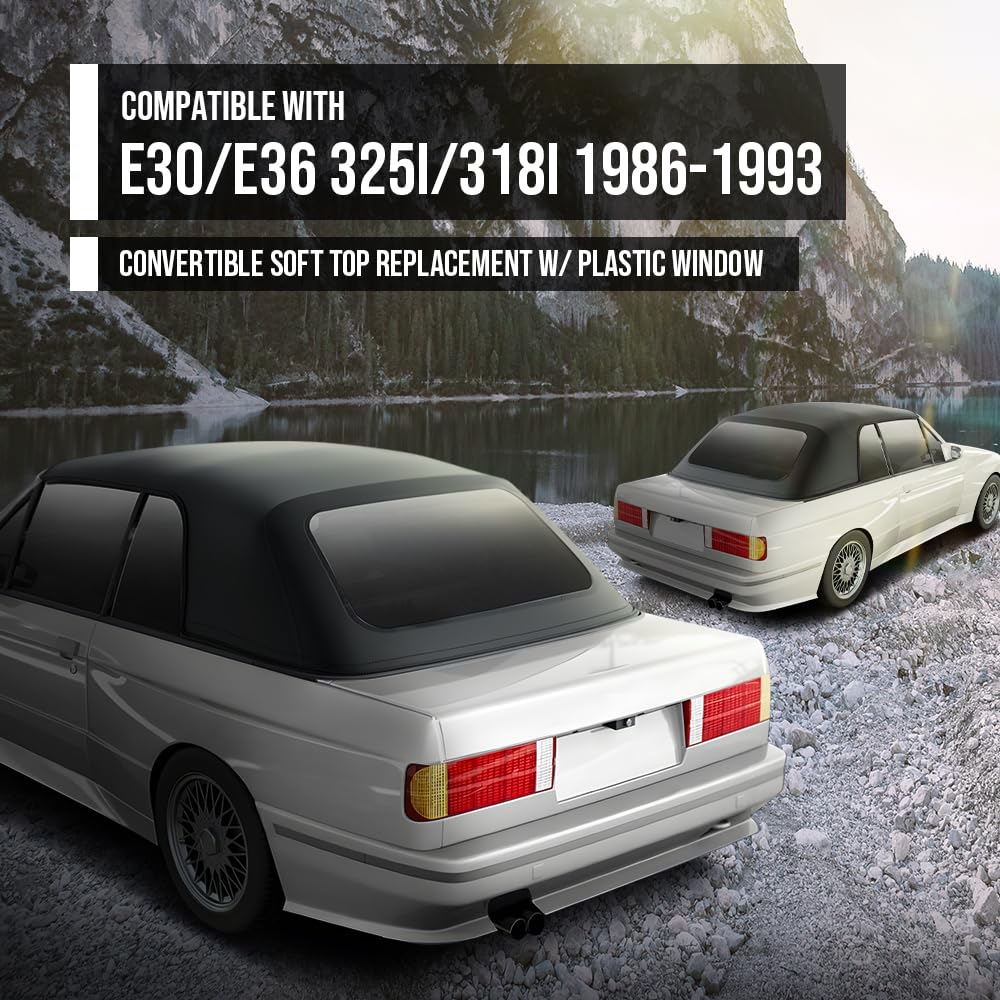 G-PLUS Convertible Soft Top Replacement & Clear Window Compatible with BMW 3-Series E30 Convertible 1986-1993 Black