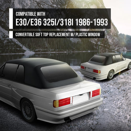 G-PLUS Convertible Soft Top Replacement & Clear Window Compatible with BMW 3-Series E30 Convertible 1986-1993 Black
