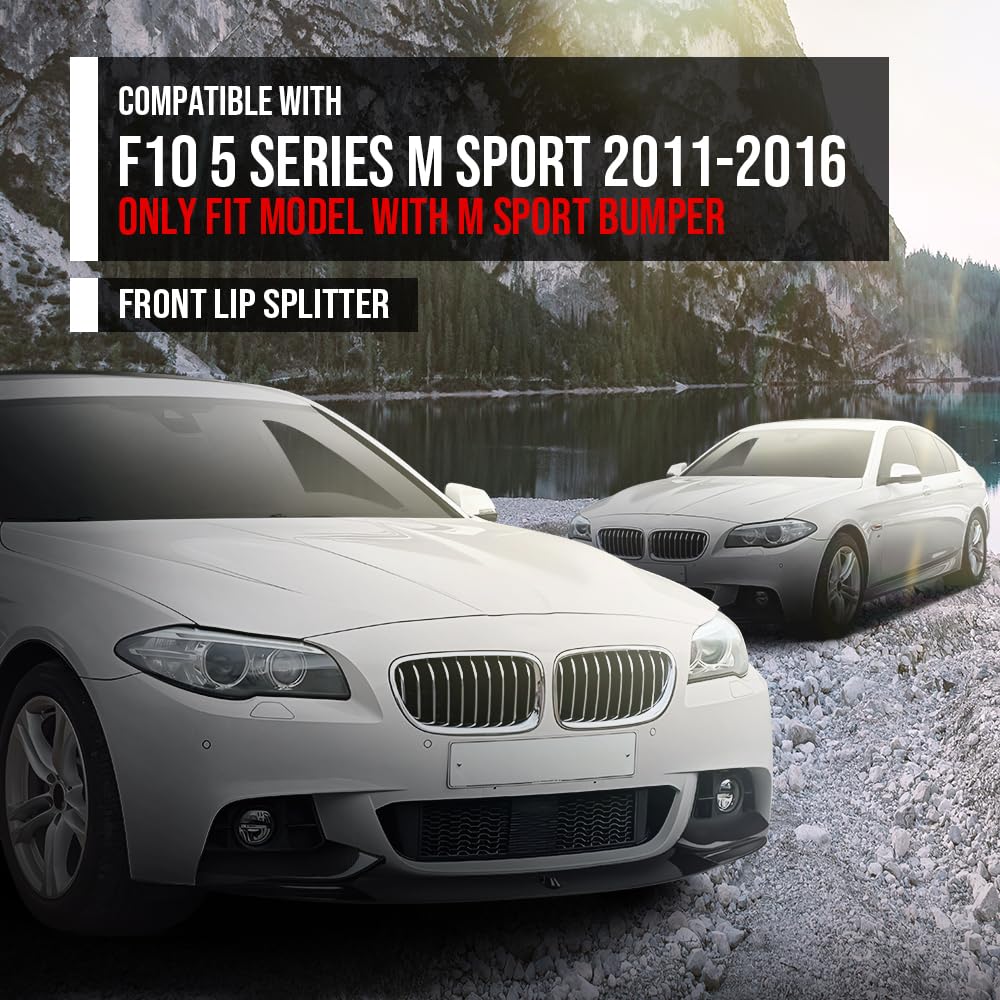 G-PLUS Front Bumper Lip Splitter Spoiler Compatible with BMW F10 5 Series M Sport 2011 2012 2013 2014 2015 2016, Only Fit Model with M Sport Bumper Front Lip Spoiler Splitter Carbon Fiber Black